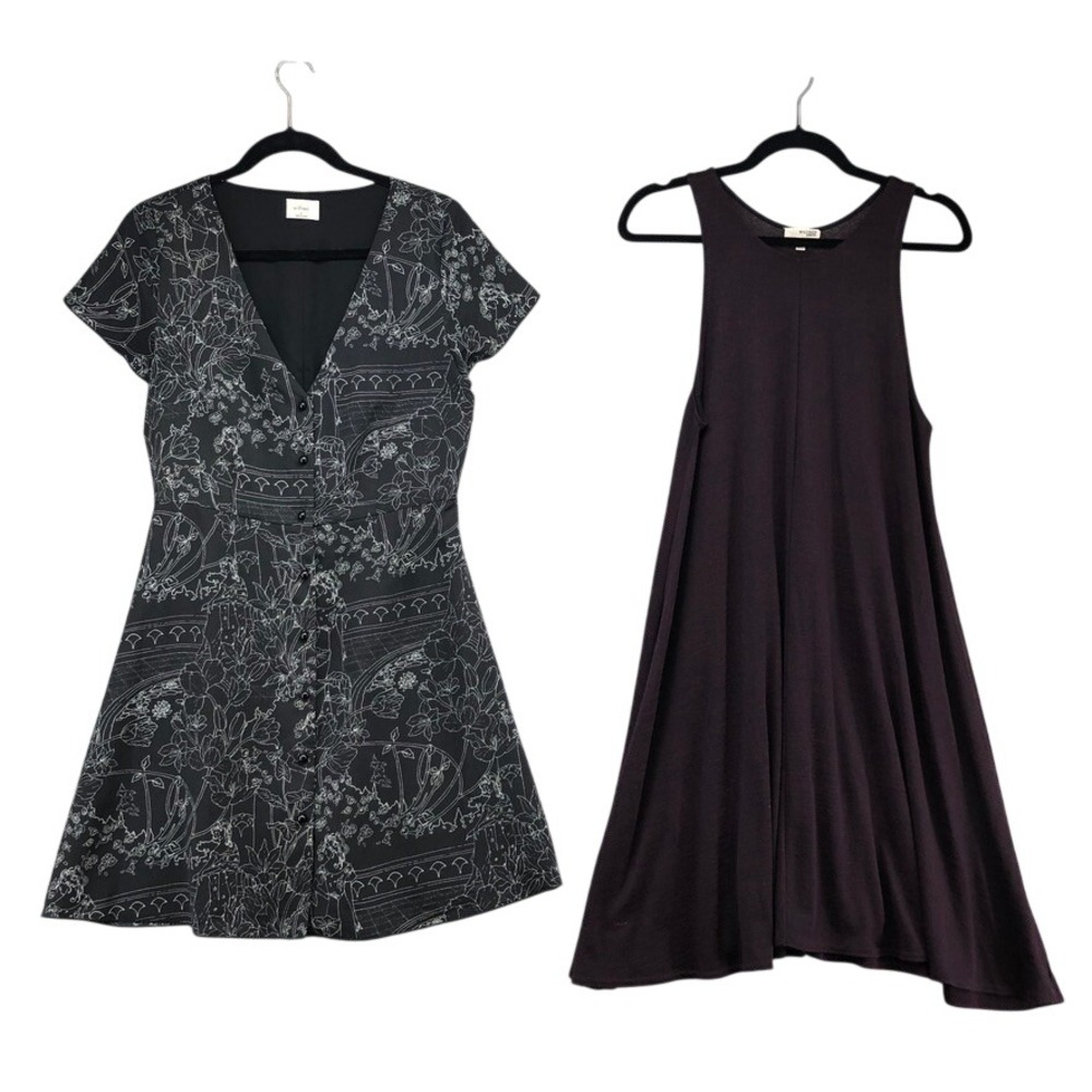 Wilfred Aritzia Mini Dress Bundle Womens 8 M Black Floral Plum Purple 2 Pack